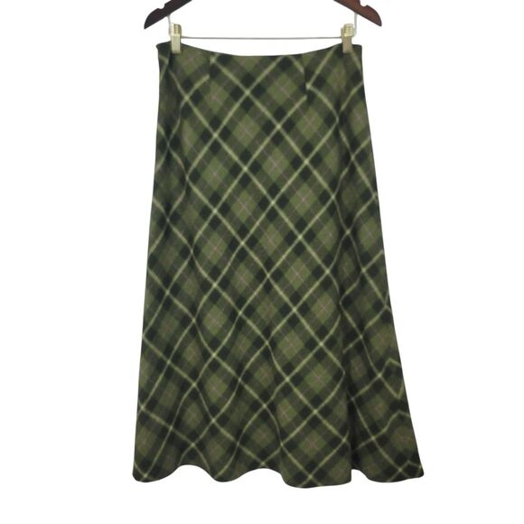 Vintage 90s Y2K Chadwicks Wool Blend A-line Plaid Midi Skirt in Green Size 12P - Picture 2 of 10